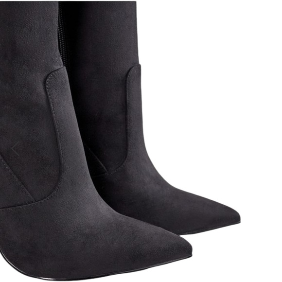 New Freya Black Over The Knee Fuax Suede Heel Stiletto Boots, 9 - Picture 4 of 7